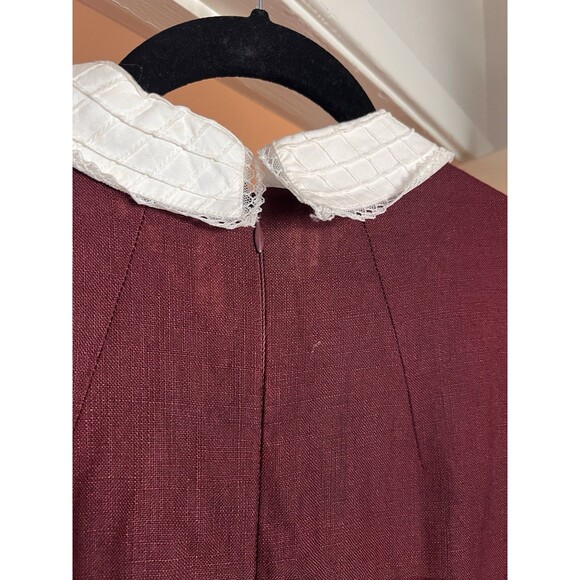 Topshop Embroidered Shift Dress Size 12 Burgundy 3/4 Sleeve Peter Pan Collar - Picture 12 of 15